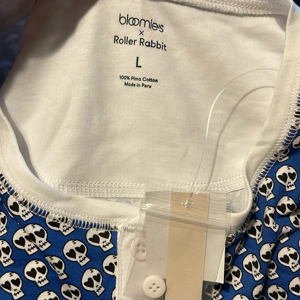 NWT ROLLER RABBIT X BLOOMIES BLUE SKULL DOODLE Pima Cotton LS Pajamas Size L - Picture 3 of 4